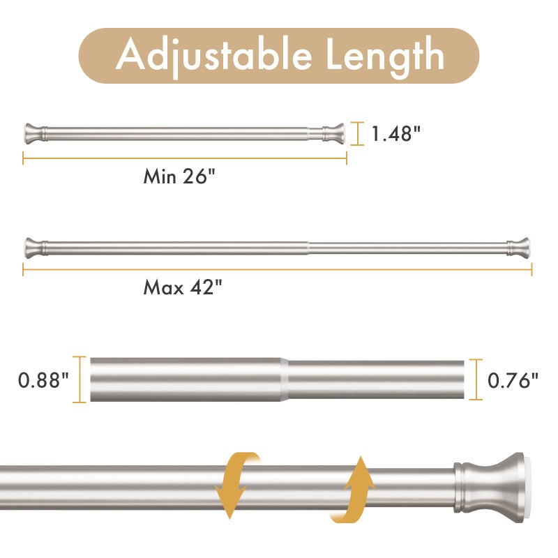 Amazer Spring Tension Shower Curtain Rod, 26-42 Inches Rust-Resistance Tension Curtain Rod Bathroom Rod, Adjustable Shower Curtain Rod No Drill, Nickel - Image 2